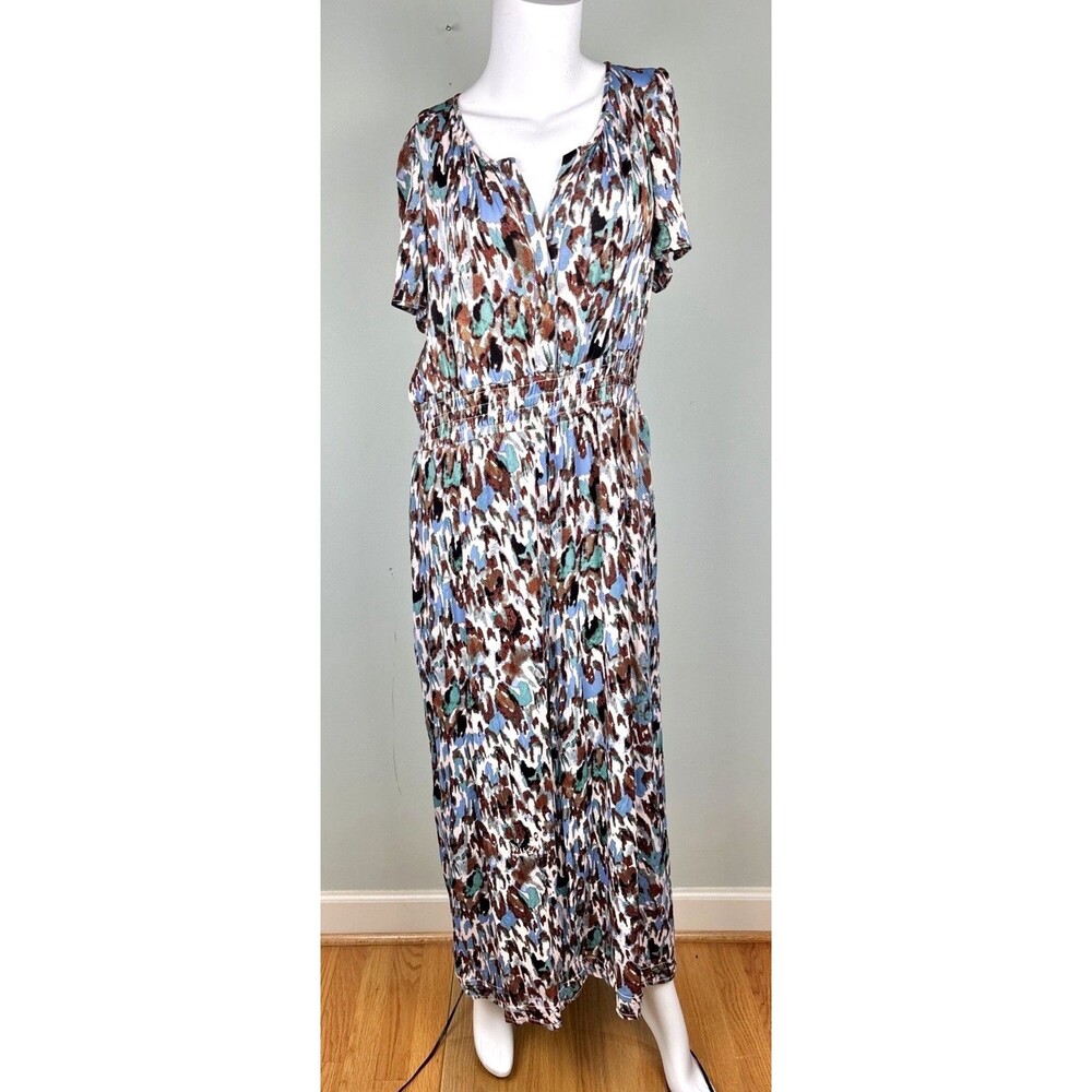 Anthropologie Jumpsuit Women's PL Petite Flowy Wide Leg Smock Waist $188 retail